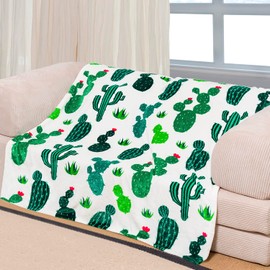 WMBLKT Cactus Throw Blanket 60" x 80", Gifts for Cactus Lovers Women Girls, White