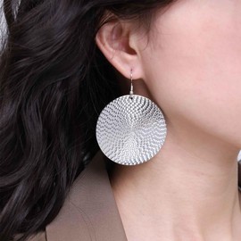 Yienate Circle Disc Dangle Drop Earrings Silver Boho Large Round Circular Earrings Statement Geometric Flat Round Earrings Minimalist Big Coin Disk Drop Earrings Jewelry for Women and Girls
