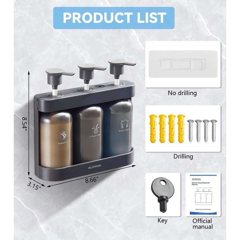 Shampoo Dispense for Shower, Shower Soap Dispenser Wall Mounted, Shower