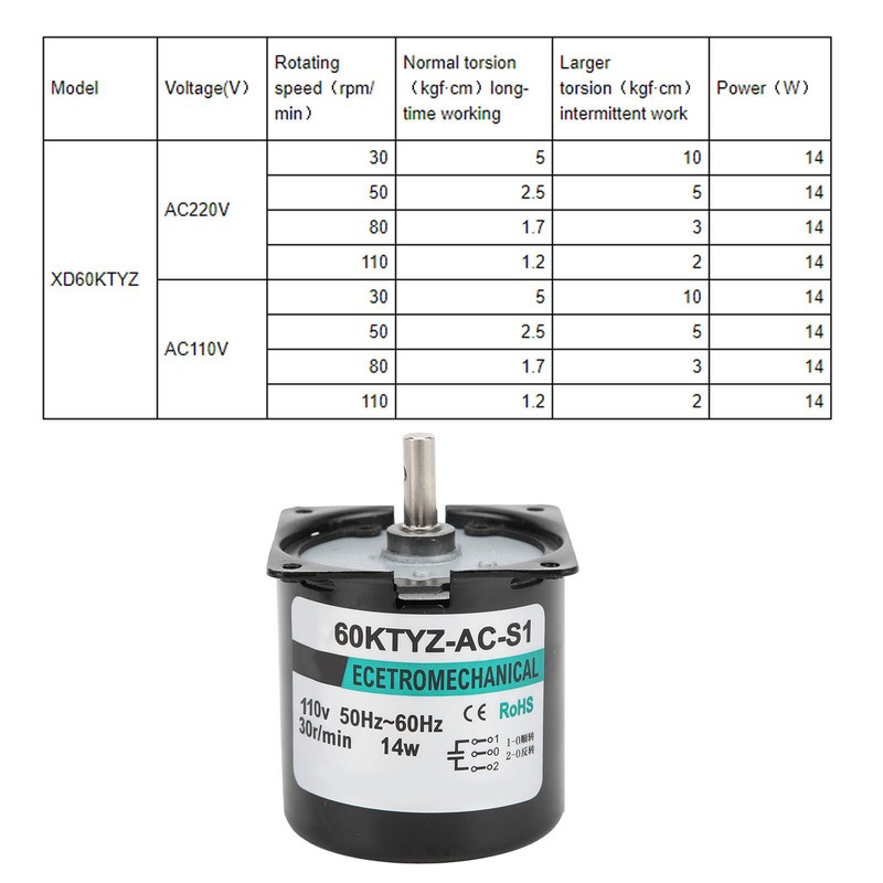 AC Synchronous Motor 14W Permanent Magnet Low Speed 2‑Way High
