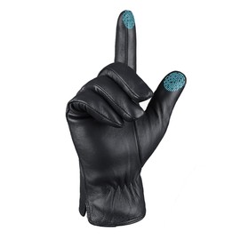 MGGMOKAY Men's Cashmere Lined Leather Gloves, Black (touchscreen)