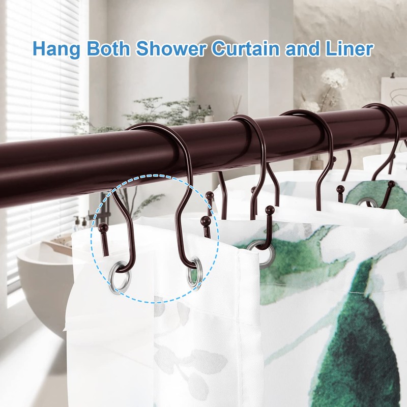24 Pack Double Shower Curtain Hooks Rings, TENOVEL Double Sided