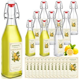 Havawish 10 Pcs 17 oz Swing Top Glass Bottles for Limoncello Homemade Clear Flip Top Bottles with Airtight Cap Lids Labels for Homemade Limoncello Christmas Wedding Baby Shower Favors(Square Style)