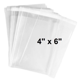 888 Display USA® - 4" x 6" 100 Bags of Ultra Clear Treat, bakery, candle, soap, cookie Bags w/Adhesive Seal (4" x 6" - 100 Count, Ultra Clear)