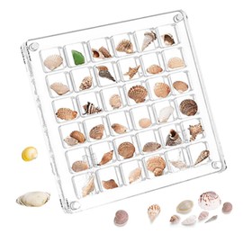 Acrylic Seashell Display Box, Wanfoou 36 Grids Seashell Display Box, Transparent Seashell Storage Box, Clear Magnetic Seashell Organisers Case, Portable Craft Organizers Container for Bead