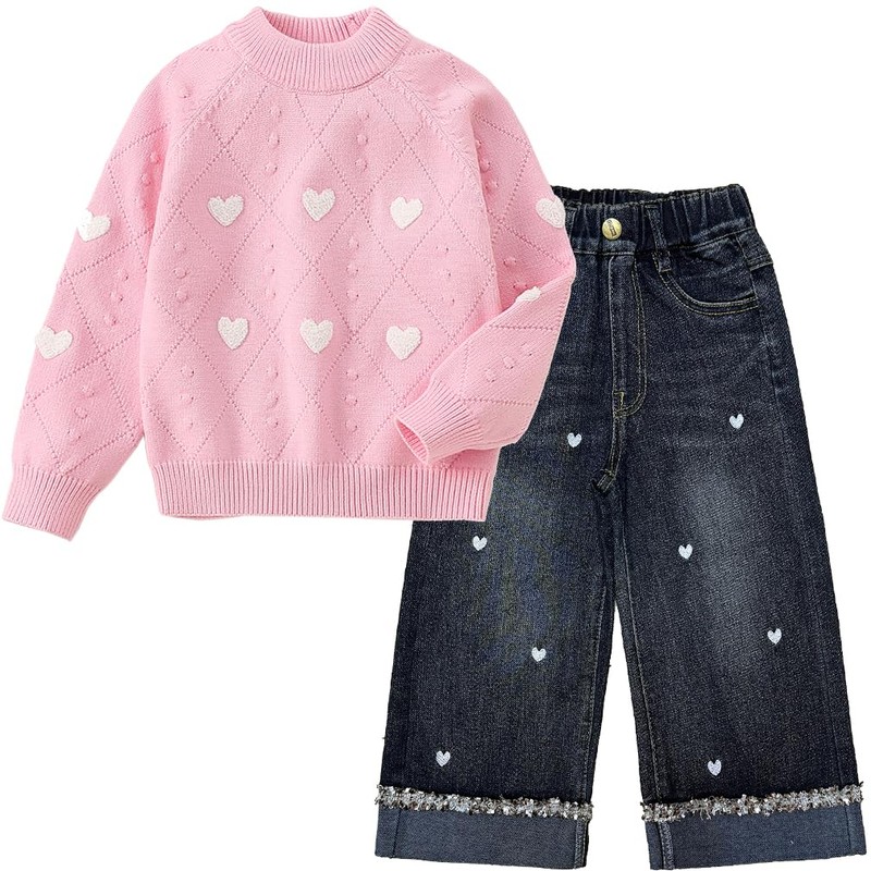 Peacolate 2-7T Spring Fall Little Girls 2pcs Clothing Set Heart