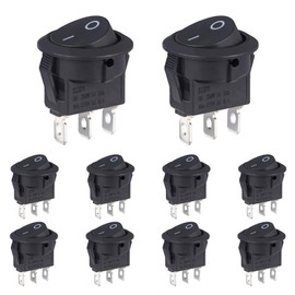 VEXUNGA Rocker Switch Rocker Switch 3-Pin Round Switch 6A 250V AC 10A 125V 3 Terminals 2 Position On/Off Black Built-in Switch Self-Locking Square Round for Car Boat (Pack of 10)