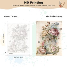 MEIYUDA Paint by Numbers Adults with Frame, Vintage Flower, Paint by Numbers, DIY Set with Brushes and Acrylic Paints, Hand Painted Oil Painting Canvas for Home Décor, 30 x 40 cm