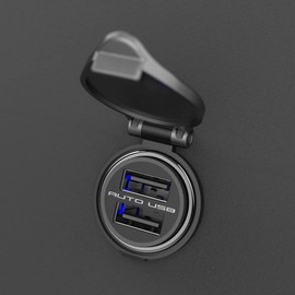 Kashimura NDC-047 Ultra Compact USB Socket with Cap Closed, 2 Port Type USB-A, High Power Output 4.8A