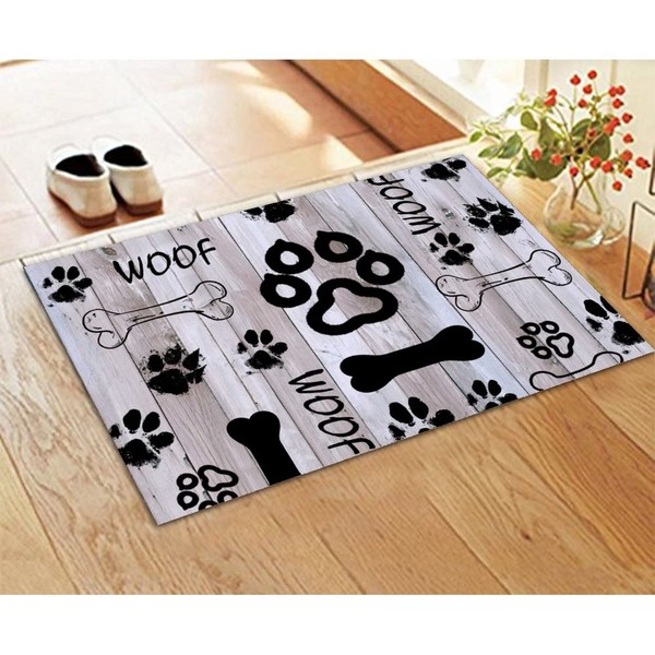 Nintydays Door Mat Dog Bones Paws Footprint Cartoon Recessed Area