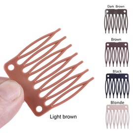 50pcs/Lot Hair Comb Slides Plastic Wig Clips for Wig Cap Wig Combs for Making Wigs 7-teeth Hair Clips (Light Brown)