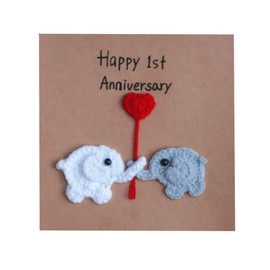 1st Anniversary Card,Crochet Elephant 1st Wedding Anniversary Card,1 Year Anniversary Card for Husband Wife Boyfriend Girlfriend(1st anniversary)