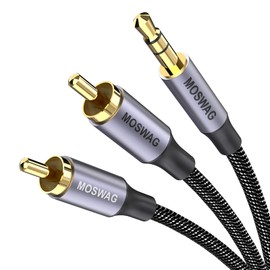 MOSWAG RCA to Jack 3.5 RCA Cable 3.5 mm Jack to 2 Stereo RCA Male HiFi Audio Aux Cable with Nylon Sheath, Metal Housing and 24K Gold-Plated Contacts 6.6 ft/2 m