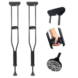 KMINA Underarm Crutches for Adults with Padded Handle (x2 Units, Size M), Height Adjustable, Women and Men, Aluminium, Made in Europe