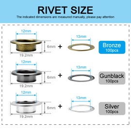 100Sets 1/2 Inch Grommets for Fabric, Metal Eyelets Grommets Kit for Tarps Tents Curtains Shower Curtain (Bronze)