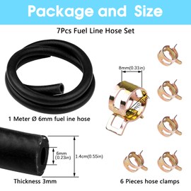 Fuel Hose Diameter 6 mm, 100 cm Long, Fuel Hose with 5 Pieces Hose Clamps, Car Hose, for Small Engines, Moto, Car