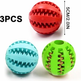 3 Pieces Dog Toy Ball 5cm Treat Dispenser Ball Toy,Teeth Cleaning Chew Toy Exercise Game IQ Training Ball, Nontoxic and Durable Dog Products for Indoor Puppy Cat (Red, Blue, Green)