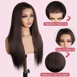 Style Icon Yaki Straight Lace Front Wig 24 Inches Dark Brown 13x4 Lace YAKI Straight Synthetic Hair Wig Free Part Wig For Women Heat Resistant Fiber (Color: 6)