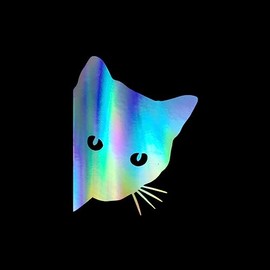 Peeking Cat Silhouette Vinyl Decal Notebook Car Laptop 4" x 5.5" (Holographic)