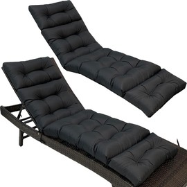 Chaise Lounge Cushion Outdoor, Patio Lounge Chair Cushion with Ties for Indoor Outdoor Furniture, Waterproof Replacement Long Chair Cushion (Black)