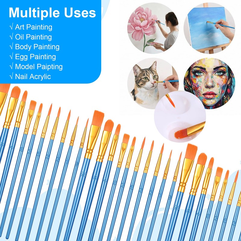 30 Pcs (3×10 Pack) Acrylic Paint Brushes Set, Fine Detailing