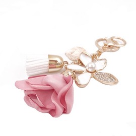JTTBIGV Flower Keychain Rhinestone Tassel Leaf Key Ring Women Wallet Car Bag Pendant Purse Charms (Pink)