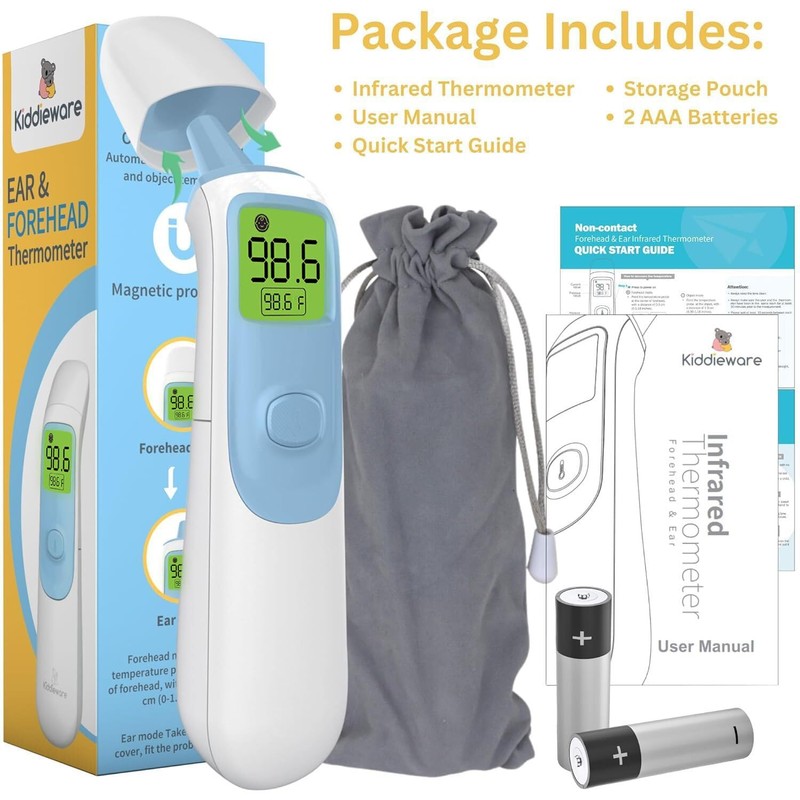 Kiddieware Ear and Forehead Baby Thermometer for Infants to Adults
