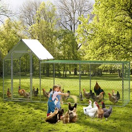 Large Metal Chicken Coop, Chicken Run with Cover, Walk-in Poultry Cage for Yard Outdoor Duck Rabbit Cage