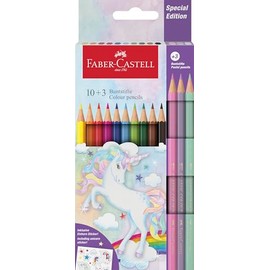 Faber-Castell 10 Colouring Pencils + 3 Pastel - Includes Unicorn Stickers