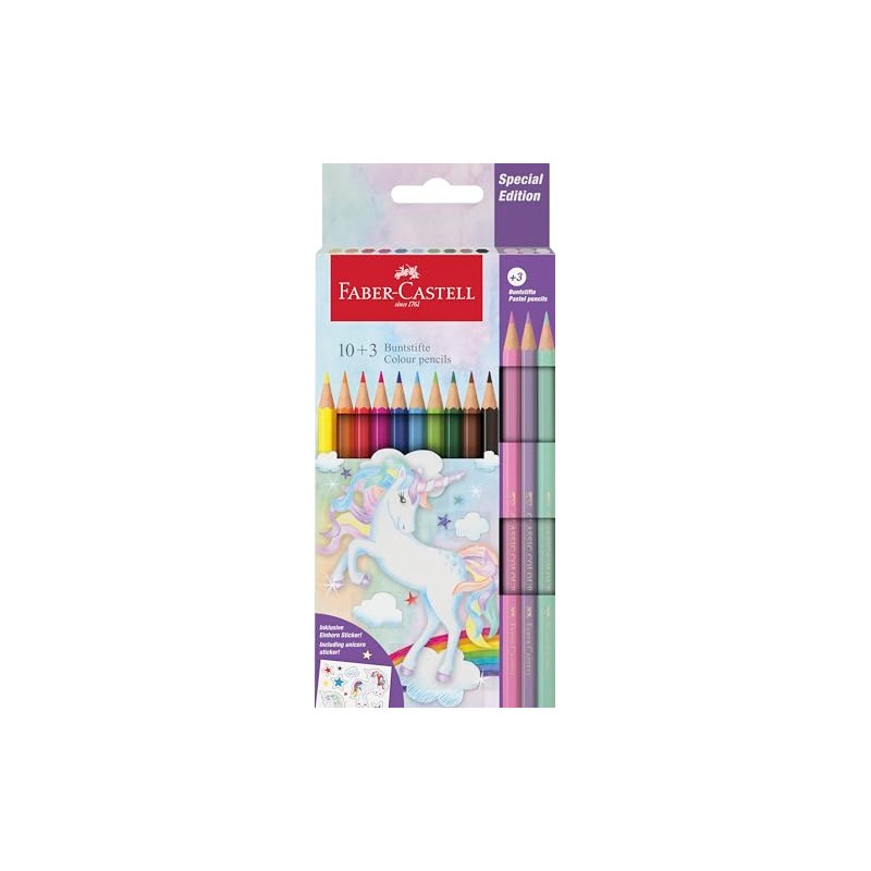 Faber-Castell 10 Colouring Pencils + 3 Pastel - Includes Unicorn