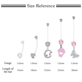 LAURITAMI Pregnancy Belly Button Piercing Navel Rings Acrylic Fleixble Bioflex 14/18/25/32/35/38 mm Bar Belly Button Piercing Pack of 6, Acrylic
