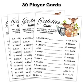 Baby Shower Game Cards, Safari Animals Gestation Game Card for Baby Shower Party，Funny Icebreak Baby Shower Party Games Ideas Activity for Parent-to-be, Fun and Easy, 30 Cards