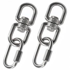 2PCS M8 Swivel Ring Double Ended Swivel Eye Hook with 2 Pcs Quick Link Locking Carabiner, Eye to Eye Swivel Shackle Ring Connector for Swing, Hanging Chair, Hammock, and Fitness Ropes Supplies