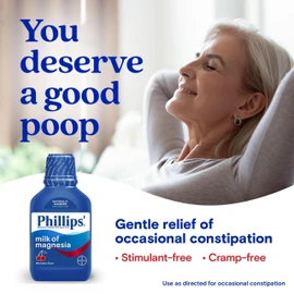 Phillips’ Milk of Magnesia Liquid Laxative, Wild Cherry Flavor, Stimulant Free, Cramp Free Relief of Occasional Constipation*, Effective in 30 minutes - 6 hours, #1 Milk of Magnesia Brand, 26 oz