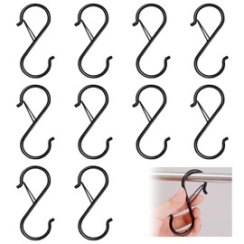 WUWWUT 10 Pcs S Hooks for Hanging Black S Shaped Hooks Heavy Duty Metal Hook with Safety Buckle for Utensil Pan Closet Rod Outdoor Lights Kitchen Bathroom Garden Office Wardrobe