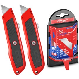 DIYSELF 2 Pack Box Cutter Retractable and 100 Pack Utility Knife Blades, Box Opener Tool Exacto Knife, Razor Blades Utility Knife Replacement Blades, Box Cutters (Red)