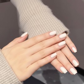 Nail Tips, Short, Set of 24, False Nails, White, Plain, Solid Color, Short, False Nails, Popular Nails, Japanese Style, Cute, Double-Sided Tape, Stylish, Simple, Coming-of-Age Ceremonies, Weddings, School Entrance Ceremonies, Graduation Ceremonies
