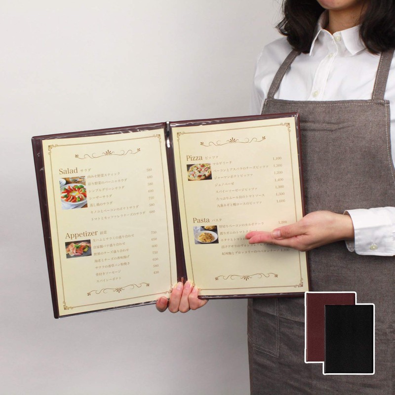 Open Industry Menu File A4 Leather Style 6 Pages Black