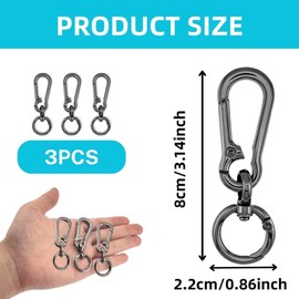 Pack of 3 Rotating Carabiner Hooks, Black, Metal Key Ring with Swivel Joint, Removable Lobster Clasps for DIY Handbag, Keychain, Purse, Backpack Crafts
