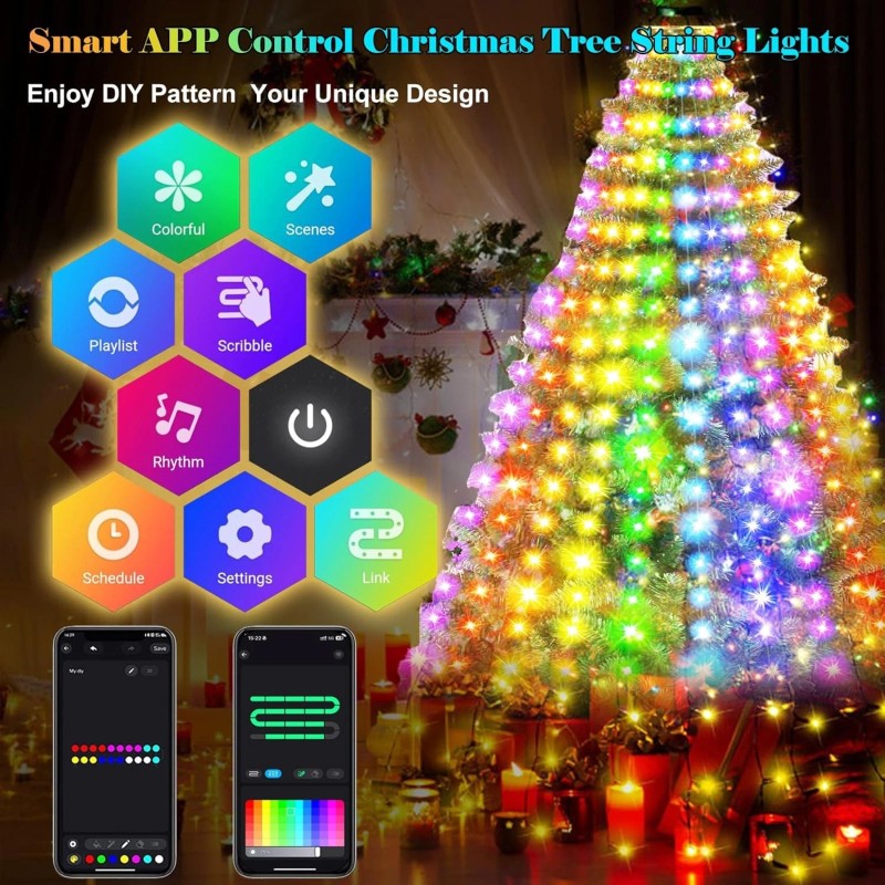 EU Bestchoice Christmas Tree Waterfall String 400LED Lights Waterproof Smart