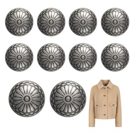 YAFIYGI 10Pcs Silver Buttons Metal Shank Western Button Set Big Decorative Fancy Clothing Buttons for Sewing Jackets Blazers Vintage Clothes Toggle Botones Unique Metalic DIY 0.9in