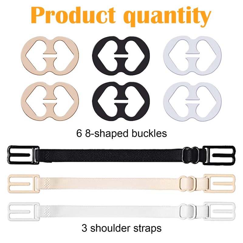 Jormftte 9 Pcs Bra Strap Clips, 3 Pcs Bra Straps
