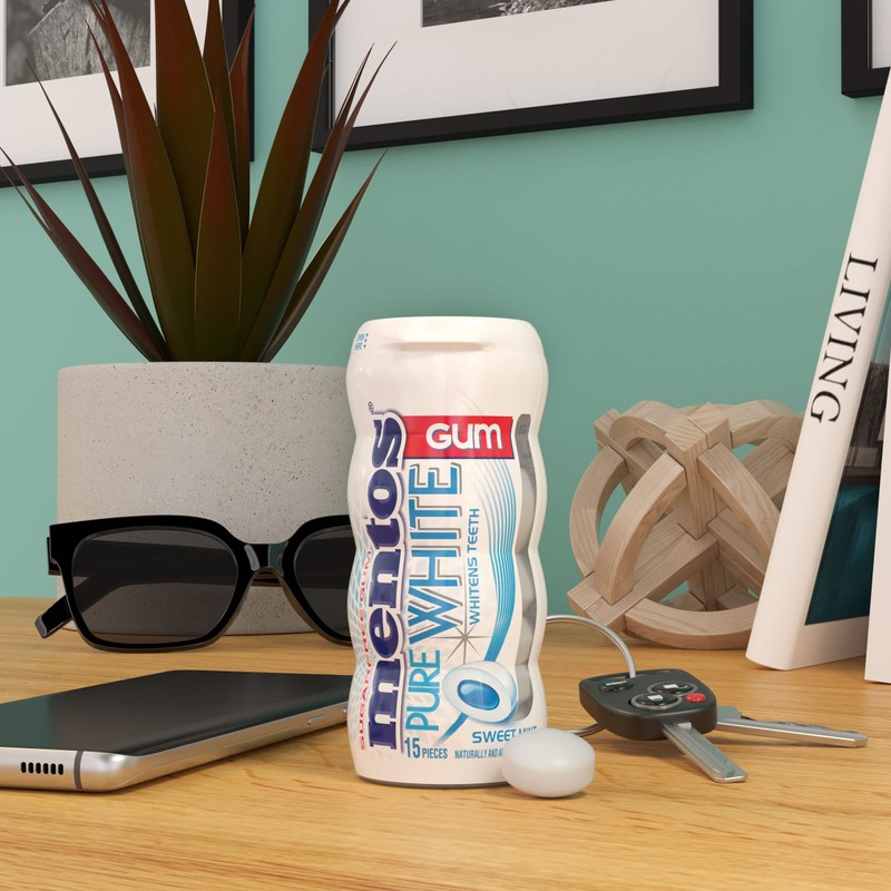 Mentos Pure White Sugar-Free Chewing Gum with Xylitol, Sweet Mint,