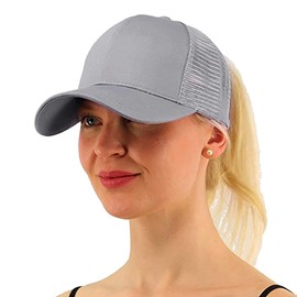 Welrog Women's Adjustable Baseball Cap Hip-Hop Hat Cotton Ponytail Cap - Light grey