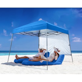 ABCCANOPY Pop Up Canopy Tent-Outdoor Camping Canopy Slant Leg Beach Canopy Tent with Backpack Bag，8 x 8 ft Base / 6 x 6 ft Top，Blue