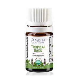Amrita Aromatherapy: Organic Tropical Basil Essential Oil; 100% Pure and Undiluted Ocimum basilicum; Premium Quality Aromatherapy Oil; Tested and Verified, Size: 5mL (0.17 Fl. Oz.)