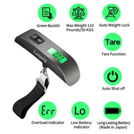 Longang Digital Hanging Luggage Scale with Backlit for Travel, Portable Handheld Suitcase Weight Scale with Hook, 110 Pounds, Battery Included