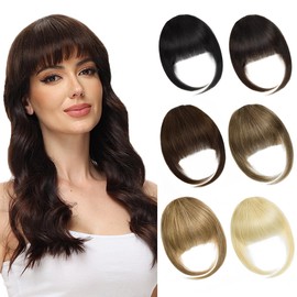 PARXITN Fringe Hair Clip-In Fringe Human Hair Extensions Flat Face Fringe Human Hair Pieces for Women Fringe Hairpiece Bangs with Temple Hairpiece Light Blonde