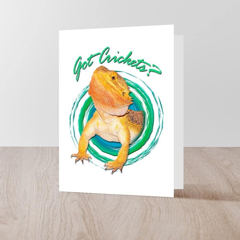 CafePress Bearded Dragon Got Crickets 4 Matte Folded Greeting Card