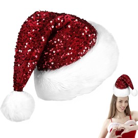 Christmas Sequin Santa Hat,Sparkly Red Christmas Sequin Hat for Adults,Luxury Santa Hat Christmas Cap Santa Claus Hat Father Christmas Costume Fancy Dress Accessory for Xmas New Year Party Supplies